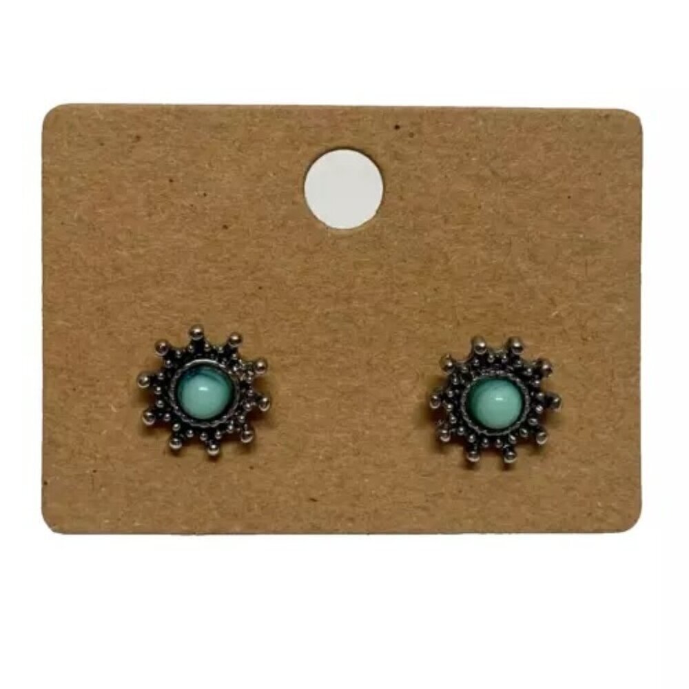 Aqua Color Silver Tone Round Stud Earrings Casual Beach Art Fashion Jewelry
